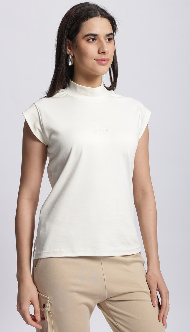 Women Interlock High Neck Tee 100% Cotton