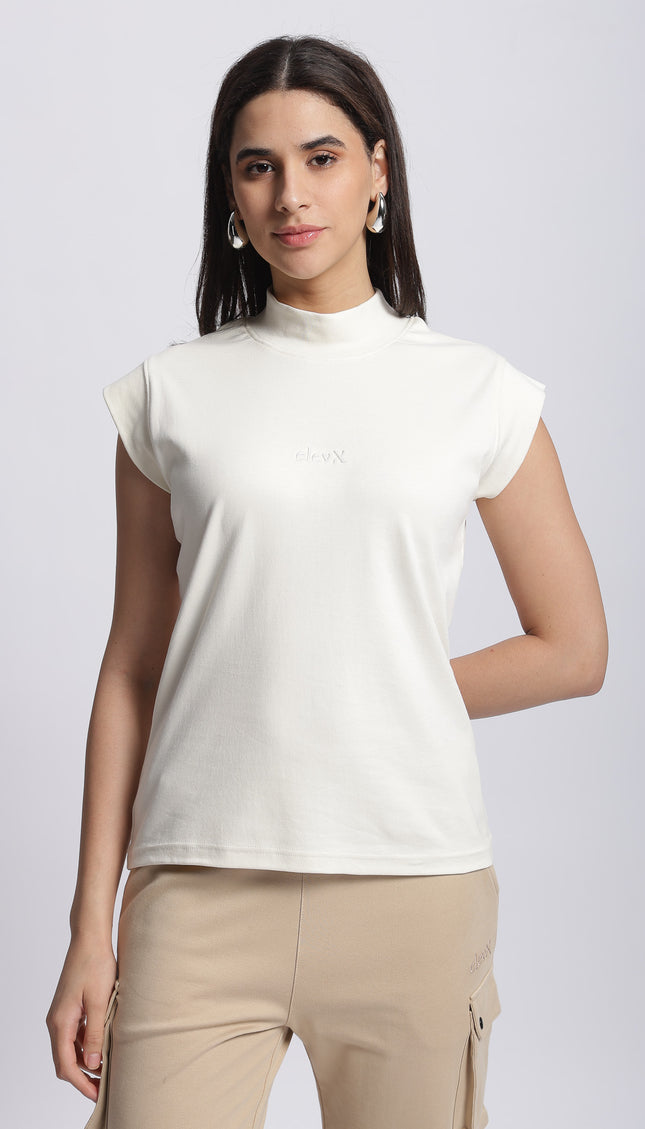 Women Interlock High Neck Tee 100% Cotton