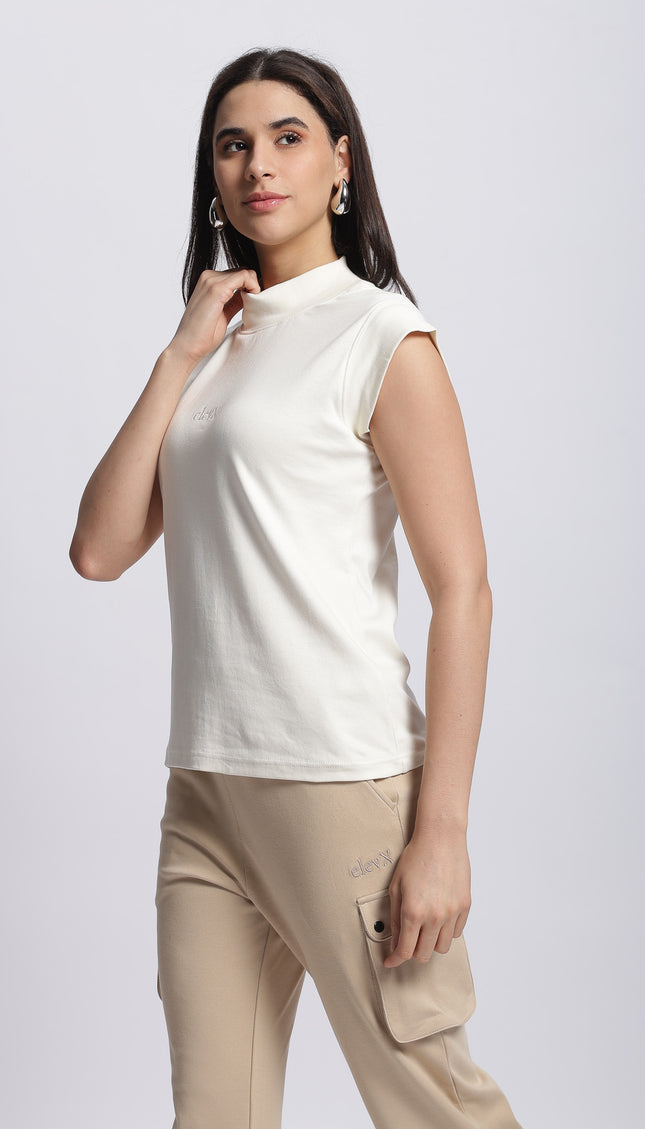 Women Interlock High Neck Tee 100% Cotton