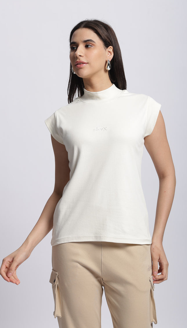 Women Interlock High Neck Tee 100% Cotton