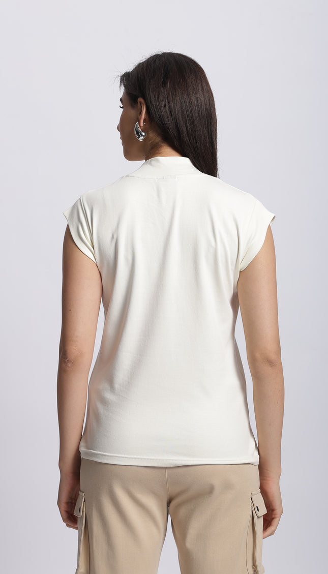 Women Interlock High Neck Tee 100% Cotton