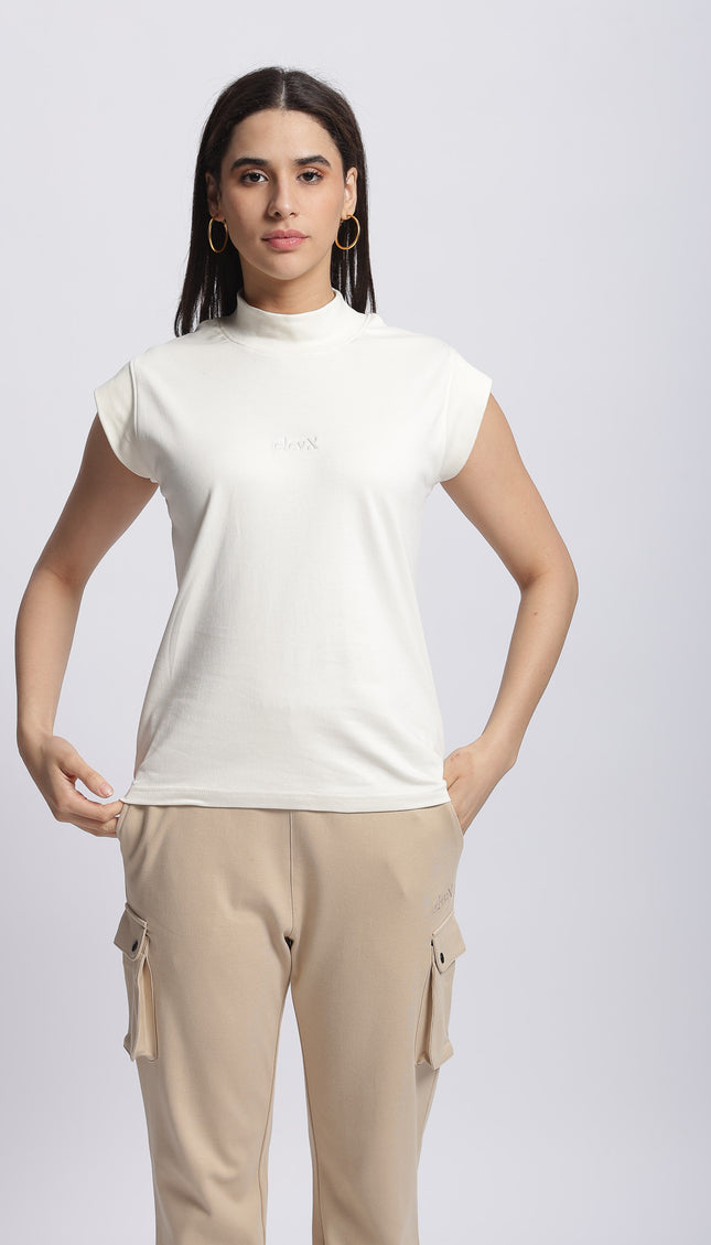 Women Interlock High Neck Tee 100% Cotton
