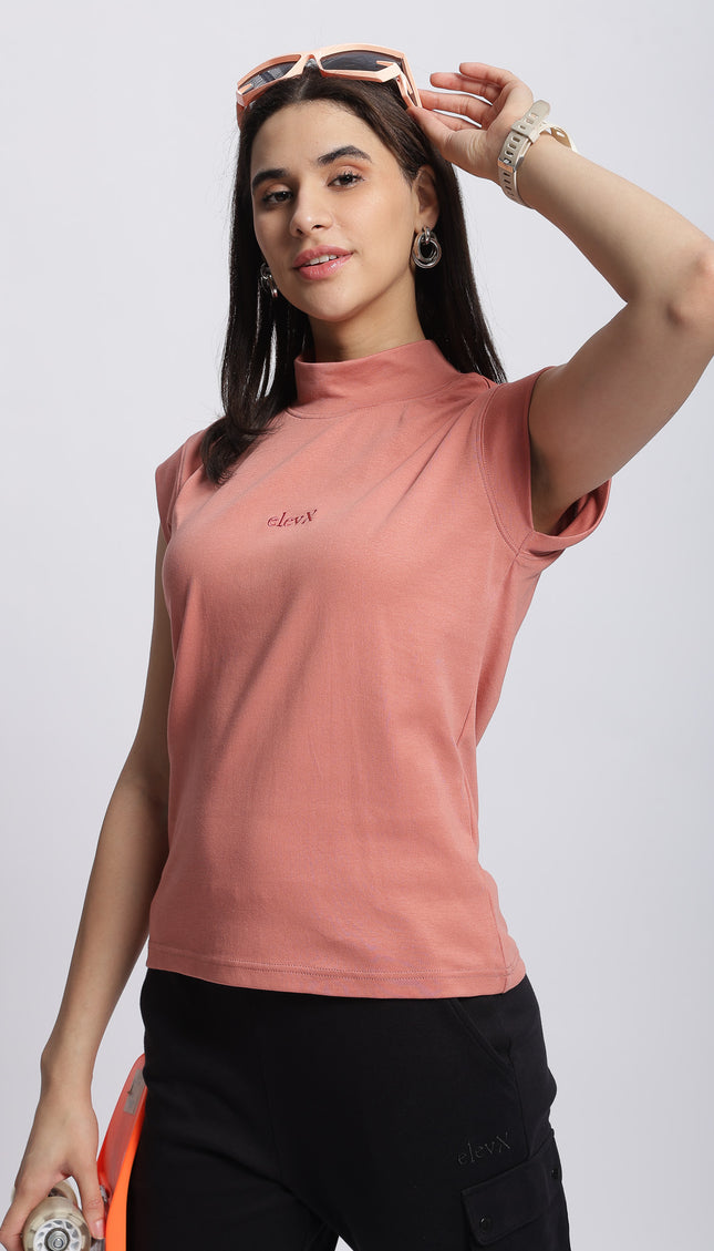 Women Interlock High Neck Tee 100% Cotton