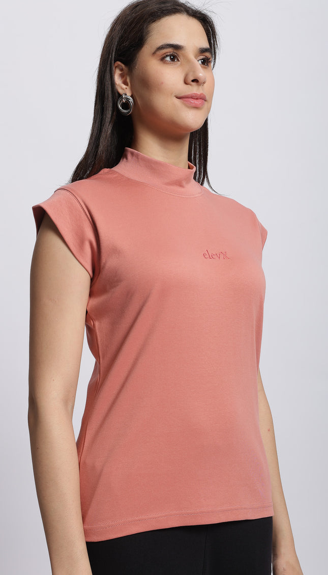 Women Interlock High Neck Tee 100% Cotton