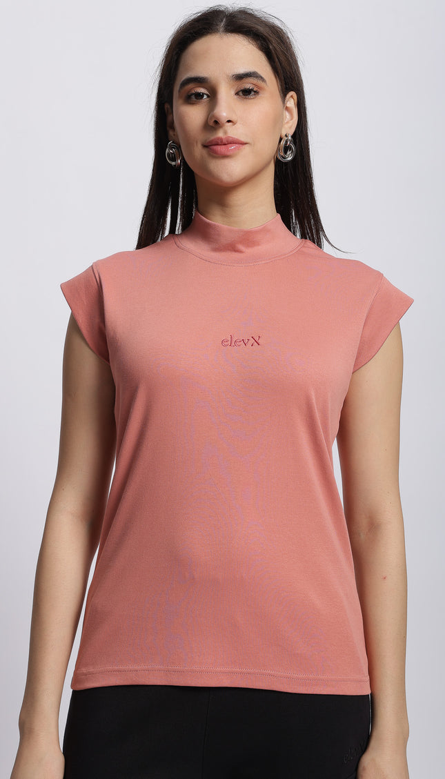 Women Interlock High Neck Tee 100% Cotton