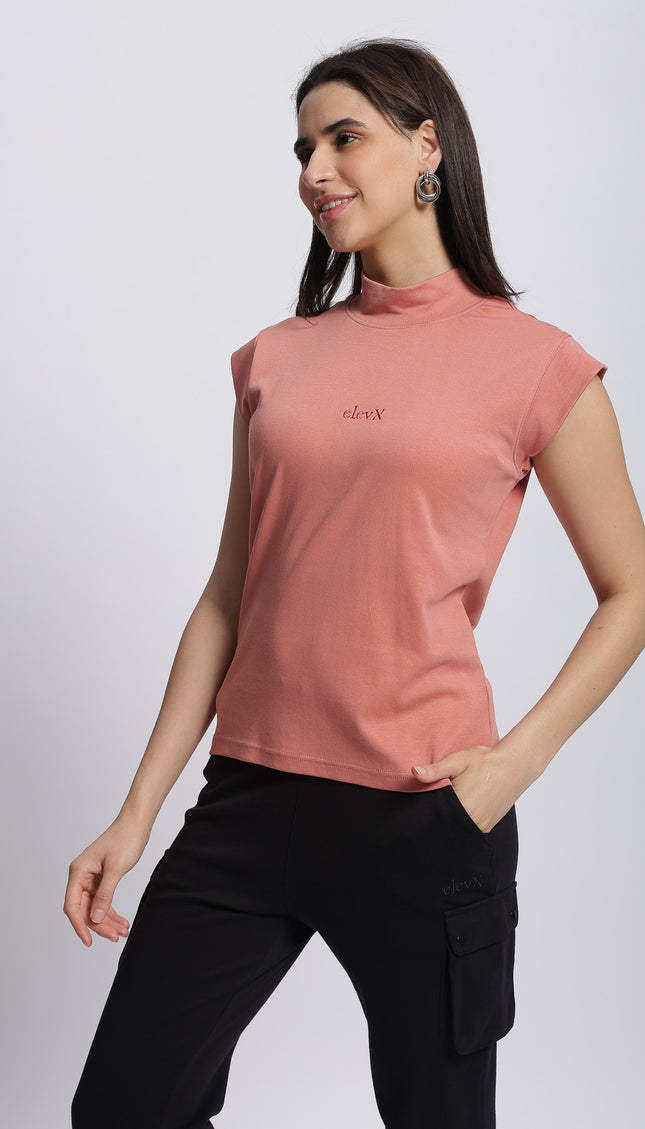 Women Interlock High Neck Tee 100% Cotton