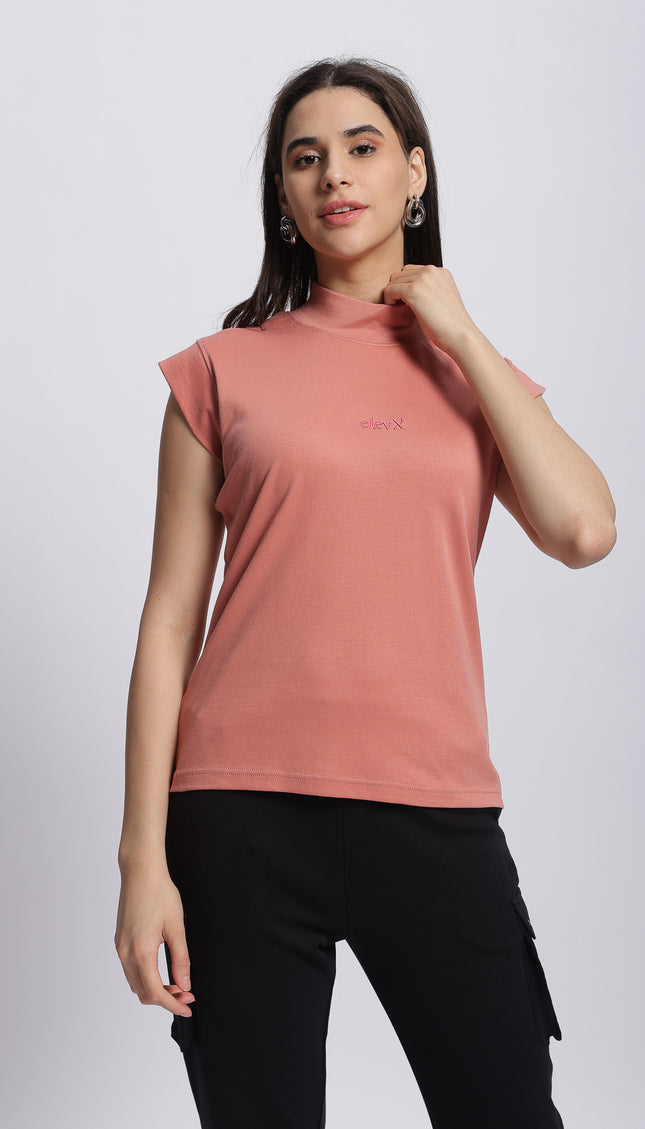 Women Interlock High Neck Tee 100% Cotton