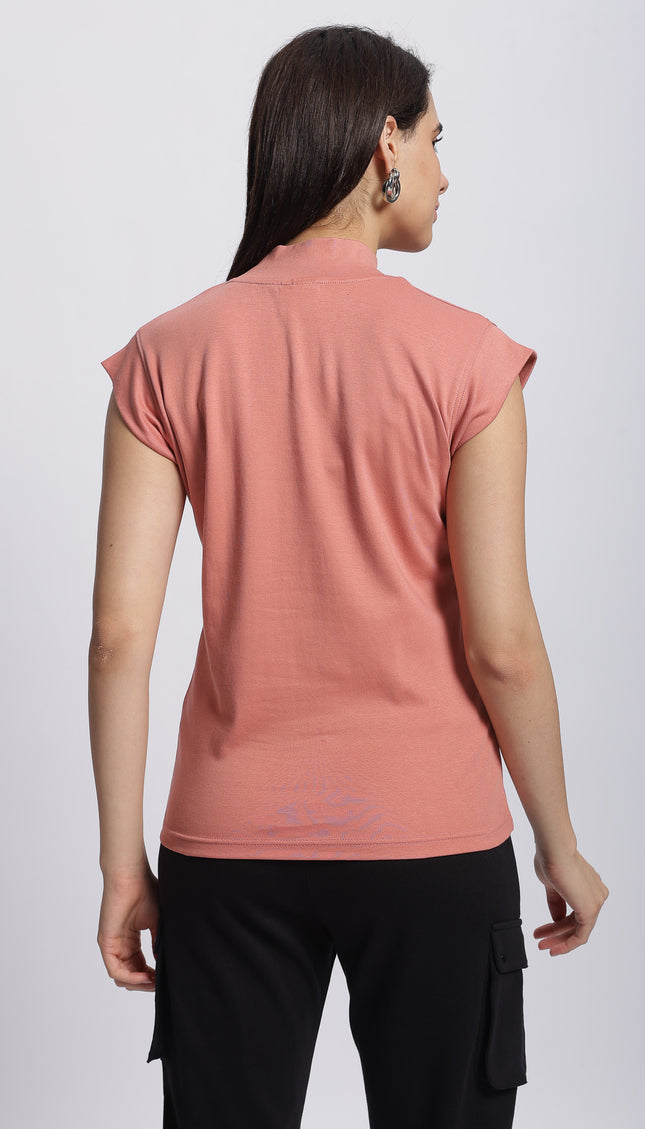 Women Interlock High Neck Tee 100% Cotton