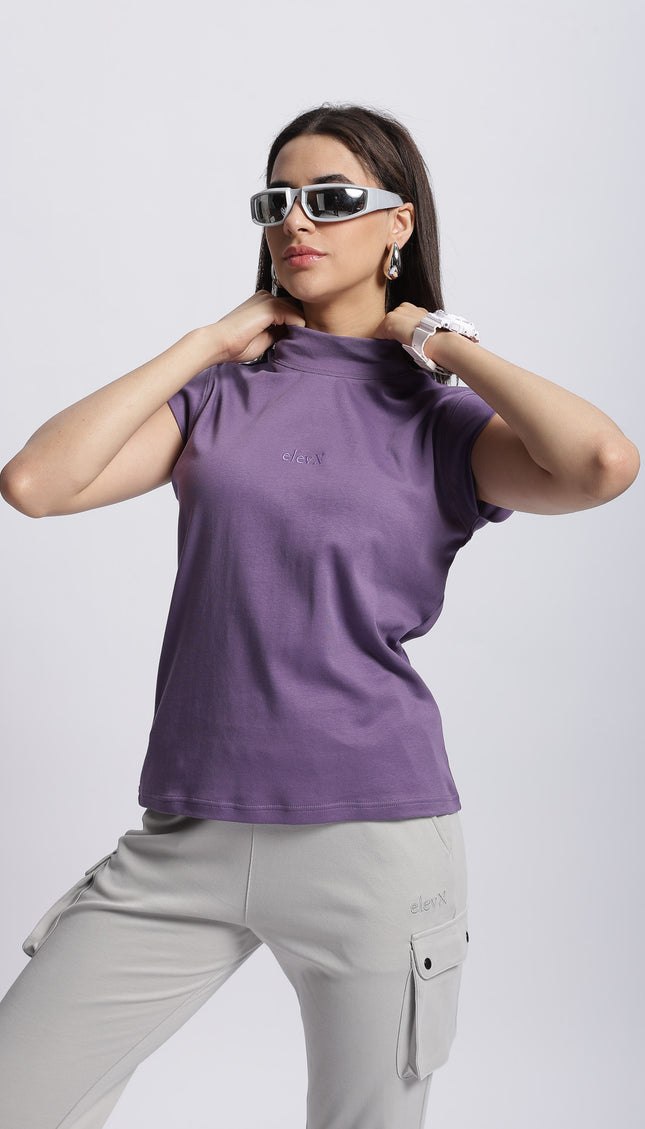 Women Interlock High Neck Tee 100% Cotton