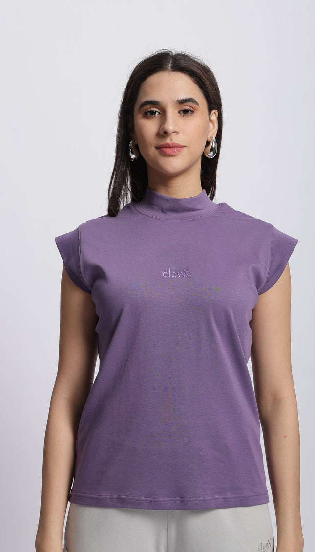 Women Interlock High Neck Tee 100% Cotton