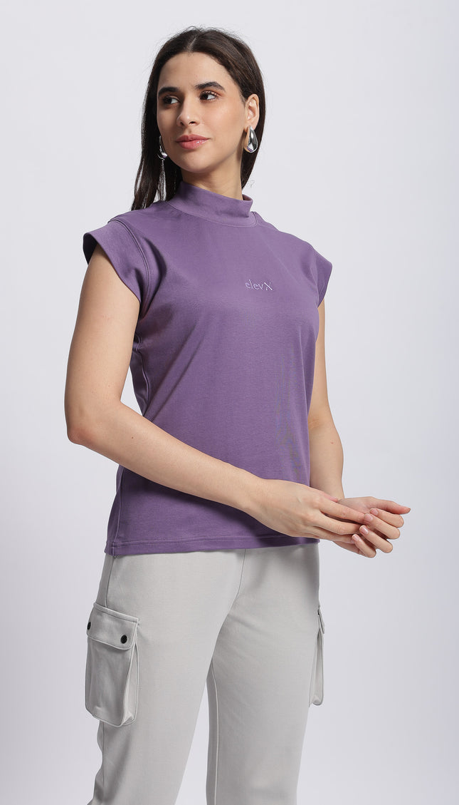 Women Interlock High Neck Tee 100% Cotton