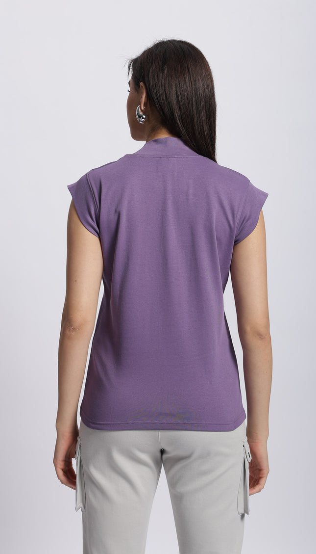 Women Interlock High Neck Tee 100% Cotton