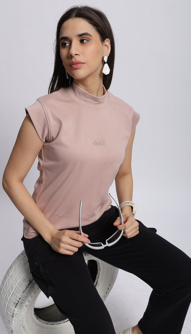 Women Interlock High Neck Tee 100% Cotton