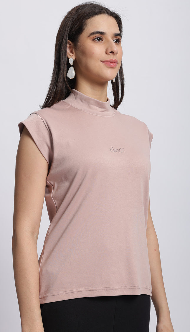 Women Interlock High Neck Tee 100% Cotton