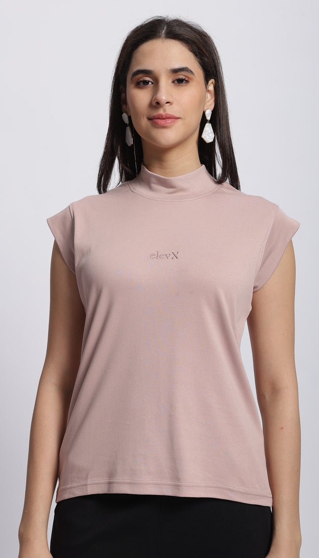 Women Interlock High Neck Tee 100% Cotton