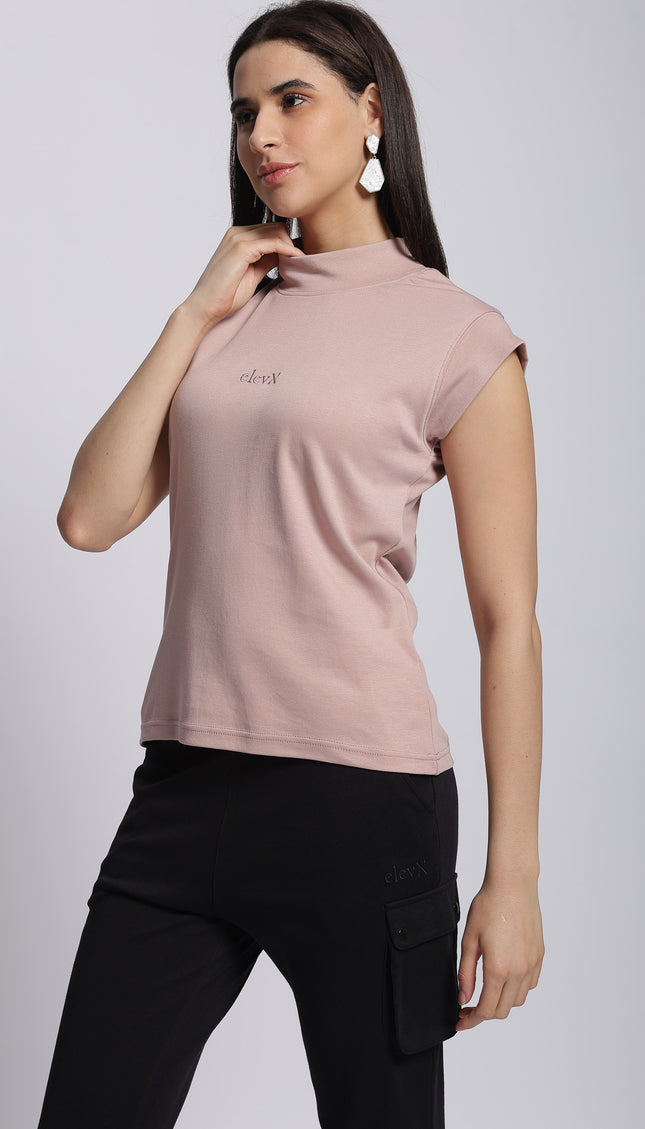 Women Interlock High Neck Tee 100% Cotton