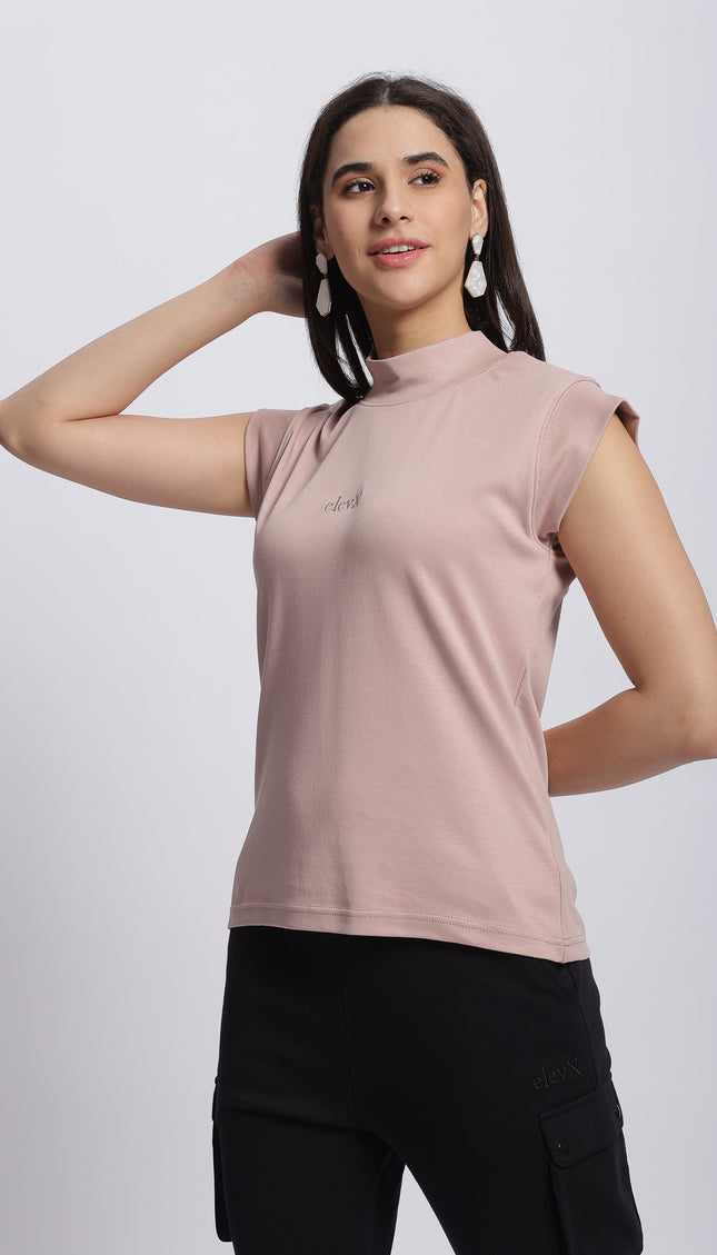 Women Interlock High Neck Tee 100% Cotton