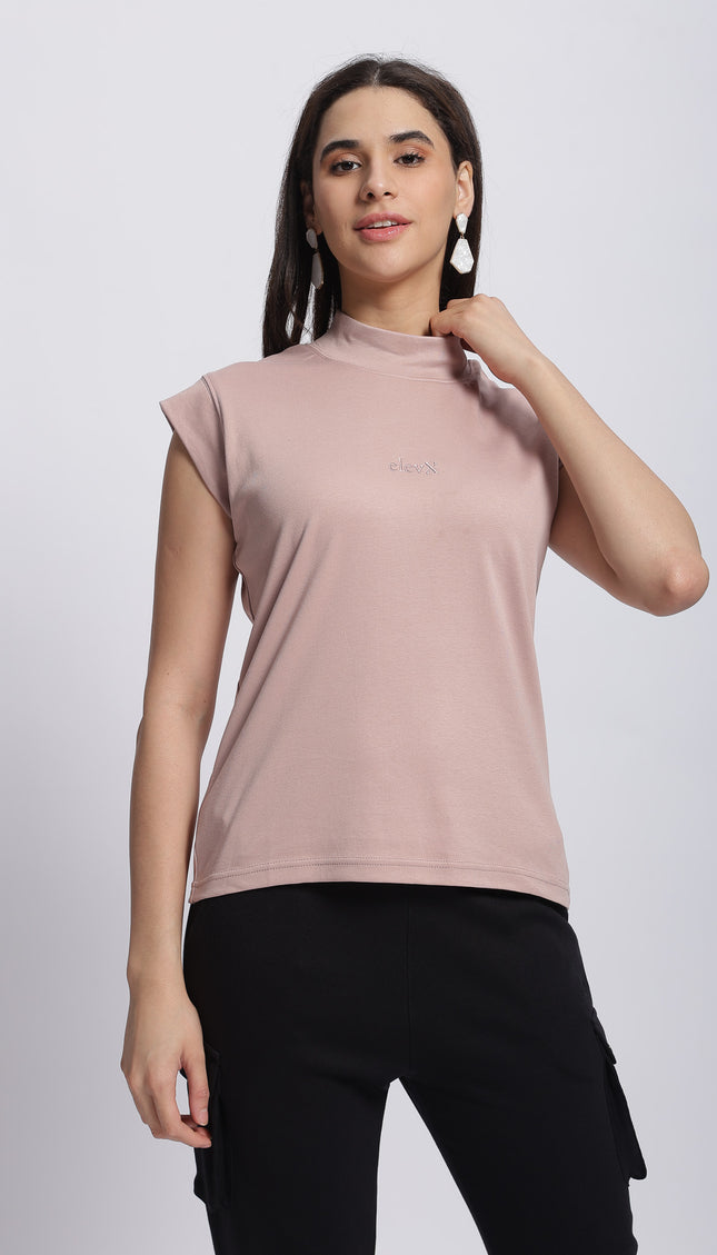 Women Interlock High Neck Tee 100% Cotton