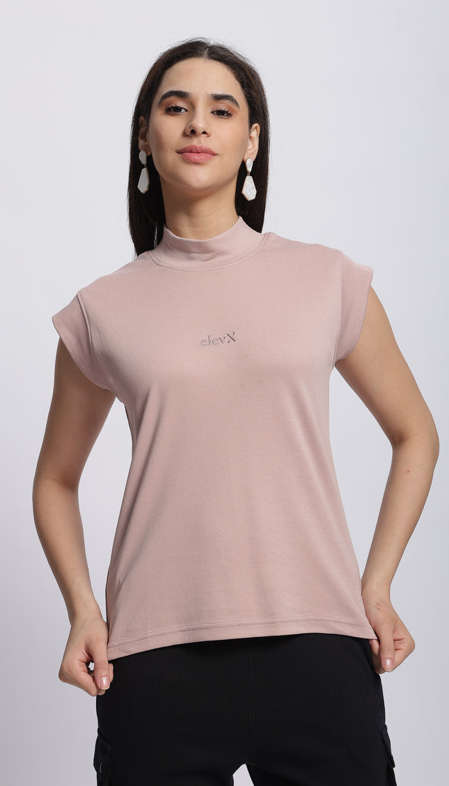Women Interlock High Neck Tee 100% Cotton